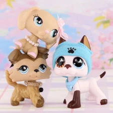 3Pcs Mini Collie Great Dane Dachshund with Accessories lps Dog Toy for Kid Gift