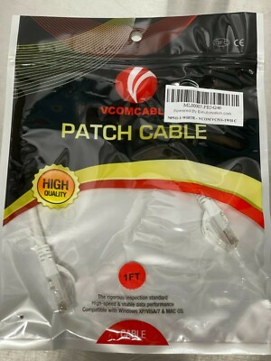 Vcomcable Cat5e Patch Cable White Ethernet Cat5 Modem Wire 1 Feet