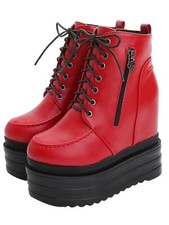 13CM Hidden Wedge Heels Womens Thicken Soled Platform Ankle Boots Lace Up Zipper