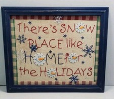 VTG Hand Embroidered Needlepoint Snowman Christmas Picture 13x11 Snowflakes