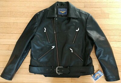 NWT Airborne Leathers Motorcycle Riding Black Leather Jacket Men's