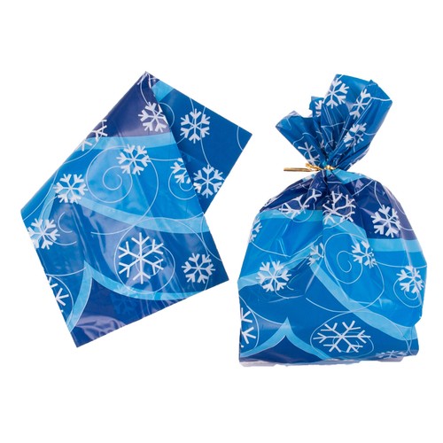Snow Flakes Swirls Winter Christmas 11" Plastic Favor Bags, 12 CT, Blue White - Bild 1 von 5
