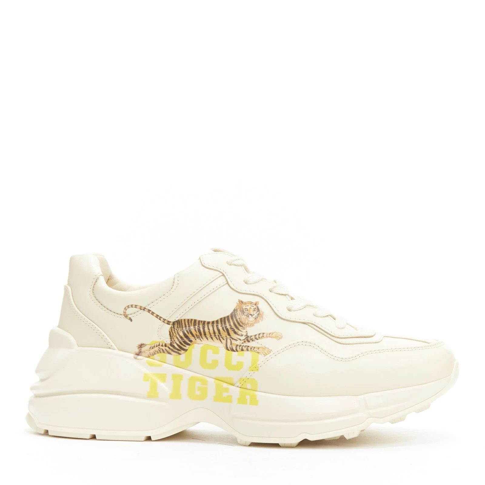 Baskets GUCCI Rhyton crème imprimé tigre cuir lambrissé gros papa EU37,5