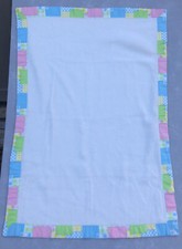 Vintage Quiltex Fleece Baby Blanket White Patchwork Pastel Trim Union Made 50x35