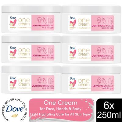 Dove Light feuchtigkeitsspendende Pflege One Creme für Gesicht, Hände & Körper für alle Haut 250ml, 6er-Pack