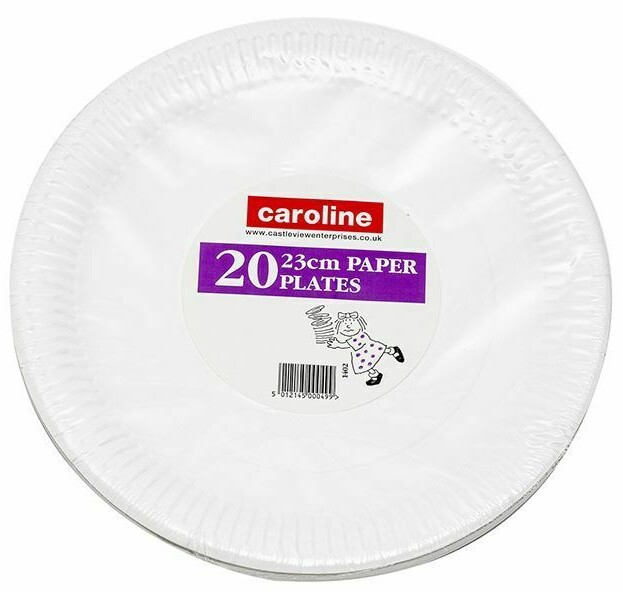 20x Caroline BBQ Picnic Party Birthday Disposable White Paper Plates - 9""/23cm