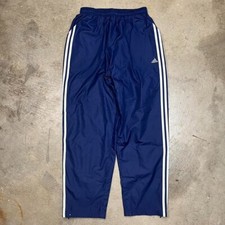 Vintage Y2K Adidas windbreaker pants navy blue white stripe mesh lined large