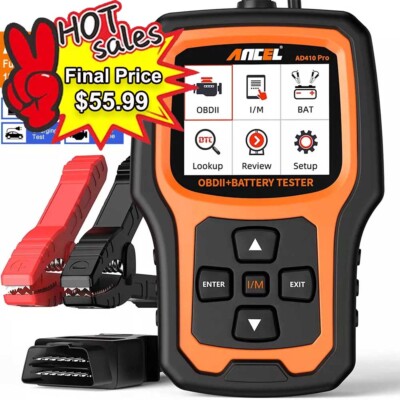 ANCEL AD410 Pro OBD2 Scanner 6V 12V 100-2000 CCA Car Battery Tester Code Reader