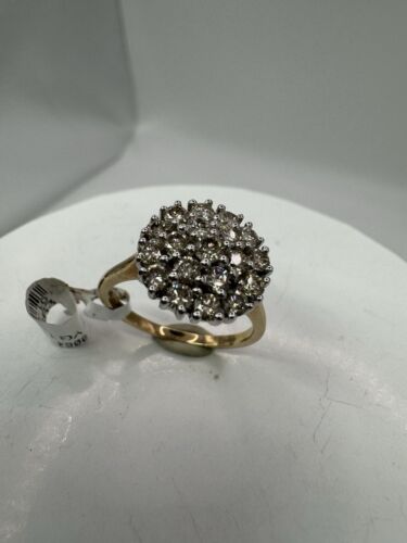 9ct Yellow Gold 1ct Natural Diamond Cluster Ring Size N 4.1gms - Picture 4 of 15