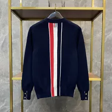 Thom Browne Mens Wide Strip Round Neck Pullover Loose T-shirt Knitted Sweater