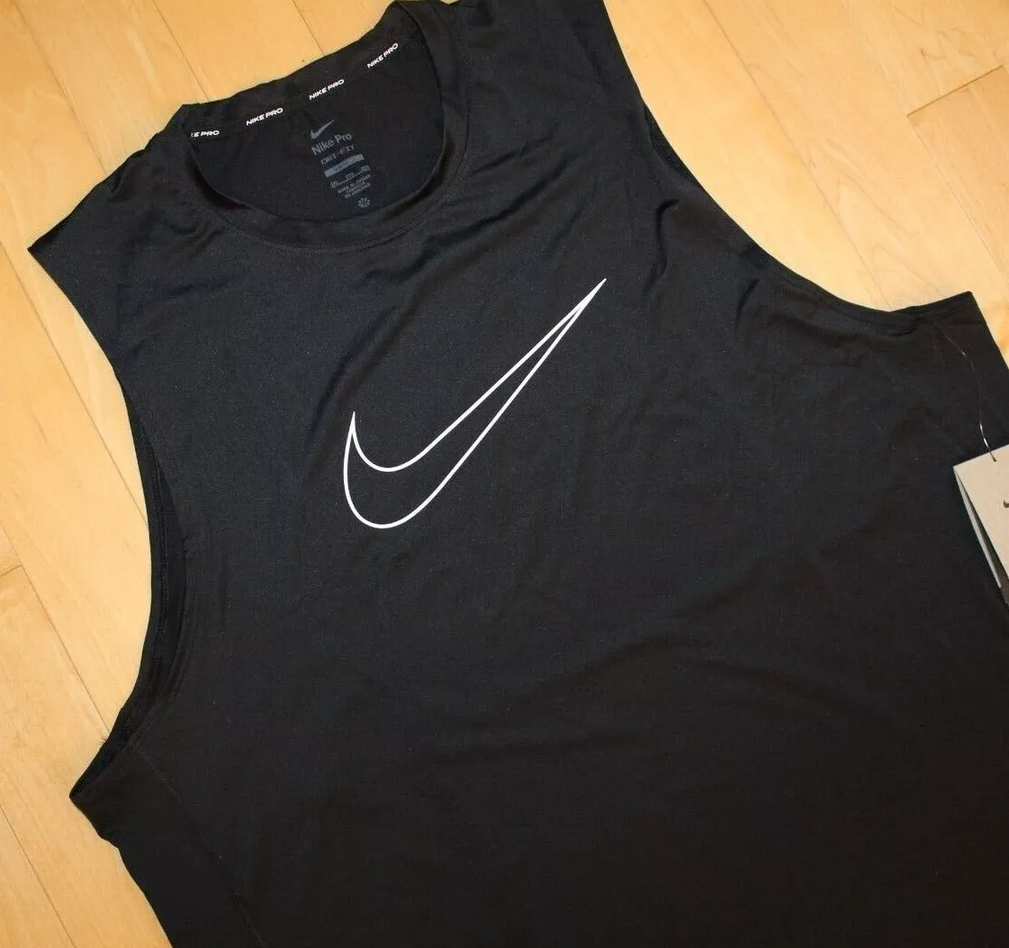 NWT NIKE Men Compression Pro Fit Swoosh Athletic Tank Top Black White