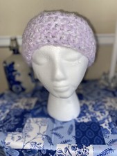 Pastel Purple  White Crochet Headband - Handmade