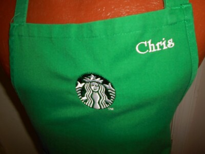 Starbucks OSFM Green Employee Bib Apron Embroidered Chris. | eBay