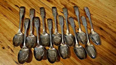 Complete Set Of 13 Original American Colonies Silver Collectors Spoons