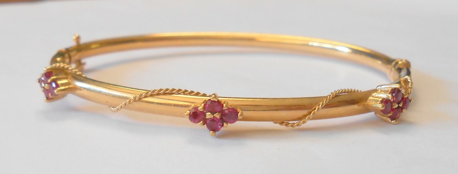 Solid 14K Yellow Gold Ruby Cluster Station Hinged… - image 2