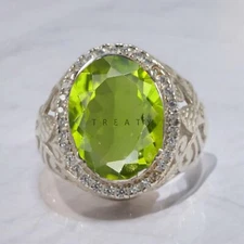 Peridot Oval Cut Gemstone With 925 Sterling Silver Ring For Men's #A55 *