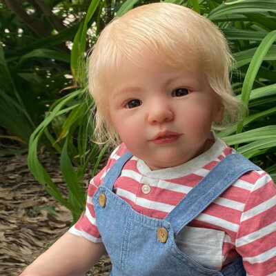 28inch Reborn Dolls Toddler Boy Rooted Blonde Hair Cloth Body