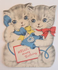 Hello, Happy Birthday Cute Cats Kittens Telephone Vintage Card Double-Wish Card