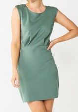 NWT NINE WEST XL SIGNATURE GREEN CAP SLEEVE PONTE SHEATH PLEAT SCOOPNECK DRESS