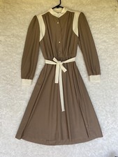 VINTAGE Dress 6 JC penny ILGWU Brown & Off White 6P USA made FLAWED