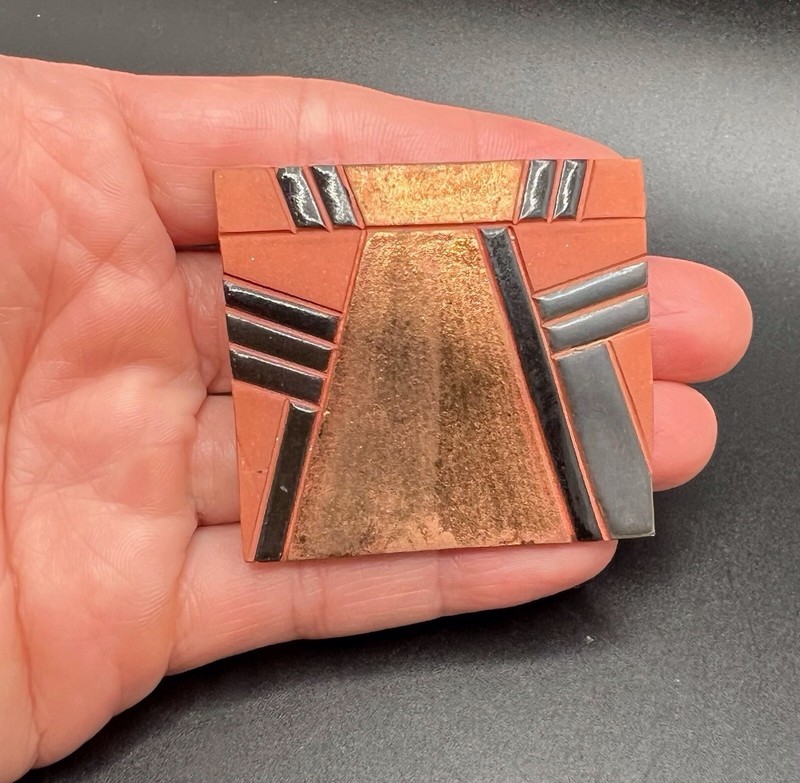 Artist MARK YASENCHACK “Copper Entrance” Titled Brooch 2/5/93 Abstract Clay Tile