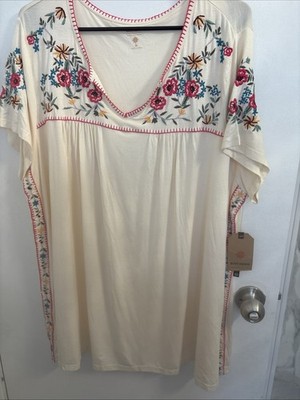 Ruff Hewn Women's Yvori Shirt Tunic Embroidered Short Sleeve  Size 2 XL
