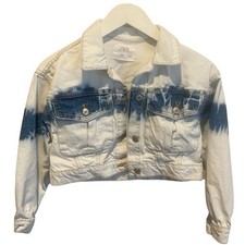 Zara Kids Denim Jacket Blue Tie Dye Cropped Distressed Size 9-10