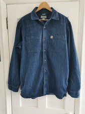 Carhatt 2019 Men's Long Sleeve Denim Shirt Size Large Blue Button Up Cotton