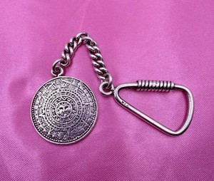 Vintage Heavy Mexican Sterling Silver Aztec Calendar Key-Clip 