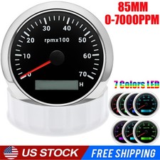 85MM Waterproof Tachometer 0-7000RPM With Hourmeter Gauge for Boat Car Truck US