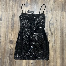 Pretty Little Thing  Womens Black Vinyl Bandeau Bodycon Dress Size 6 NWT