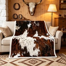 Milk Cow Print Throw Blanket for Bed Chair - Black Brown Cowhide Fleece 50x60 -