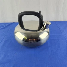 Vtg Copco Sam Lebowitz Whistling Teapot Kettle Retro Modernist Stainless Steel