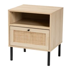 Caterina Mid-Century Modern Transitional Natural Brown Finished Wood and Natu...