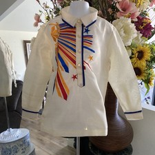 Barong Tagalog Embroidered White Kids' Barong Shirt with Bright Starburst Motif