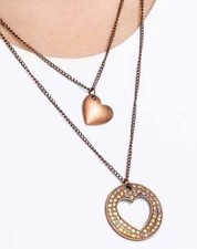 Layered copper Tone Heart Charm Pendant Neckl...