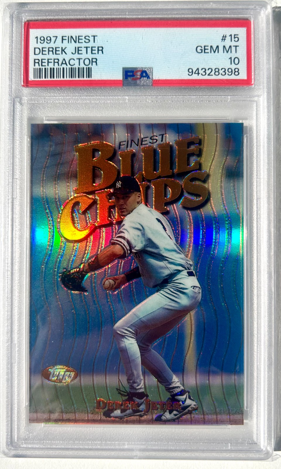 Derek Jeter 1997 Topps Finest #15 Blue Chips Refractor - PSA 10