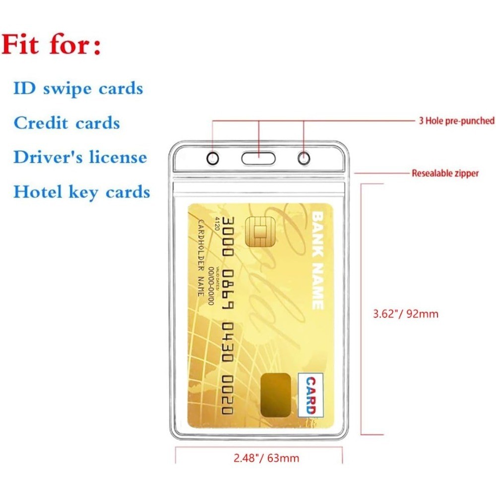 Vertical Waterproof ID Badge Holder with Clip Straps 2 Pack Clear PVC Name Tag