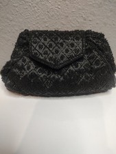 Vtg Black Beaded Evening Clutch Purse Made In France Mid Century Diamond Lattice