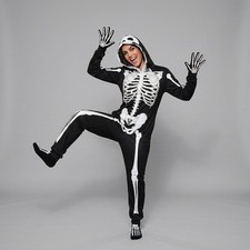 Skeleton Halloween Costume Easy Pajama Women S Black Bone Spooky Goth