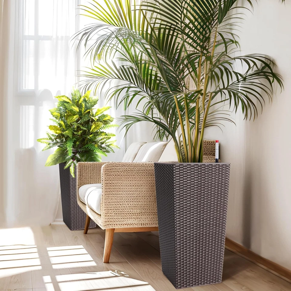 Large Rattan Style Self-Watering Planter with Wheels & Gauge, 22.4-inch, Brown - Image 2 of 4