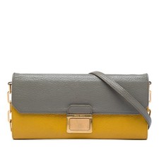 Miu Bicolor Goatskin Madras Wallet on Chain Pre-Loved Crossbody Bag Gray