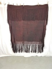 antique silk shawl embroidered lg 49x49 dark purple fringe 20 piano original