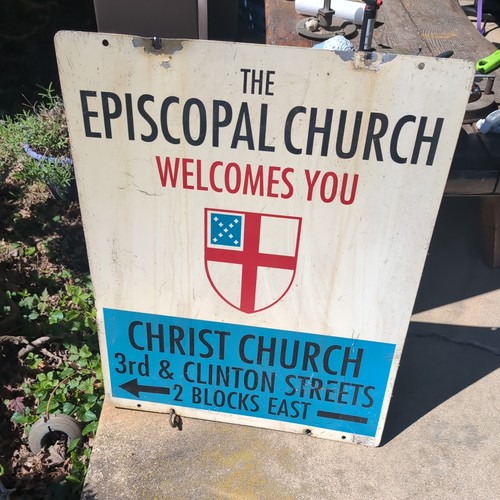 Large Episcopal Church Sign, Retired Delaware City, Delaware 2 Sided Metal #2