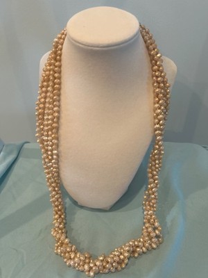 Listner Multi Strand Twisted Bib Necklace W/Simulated Rice Pearls