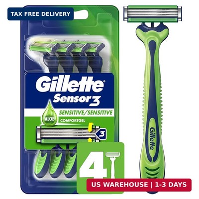Gillette Sensor3 Sensitive Men's Disposable Razor, 4 Razors