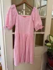 Simply Southern Pink Eyelet Tea Length Bow Sleeve Dress Size S
