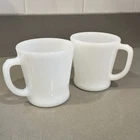 2-VTG, Anchor Hocking Fire King White Milk Glass D Handle, Coffee Mugs 8 Oz