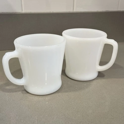 2-VTG, Anchor Hocking Fire King White Milk Glass D Handle, Coffee Mugs 8 Oz