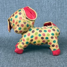 Vintage Krueger Polka Dot Dog Stuffed Animal Toy, Red Trim, Made in USA